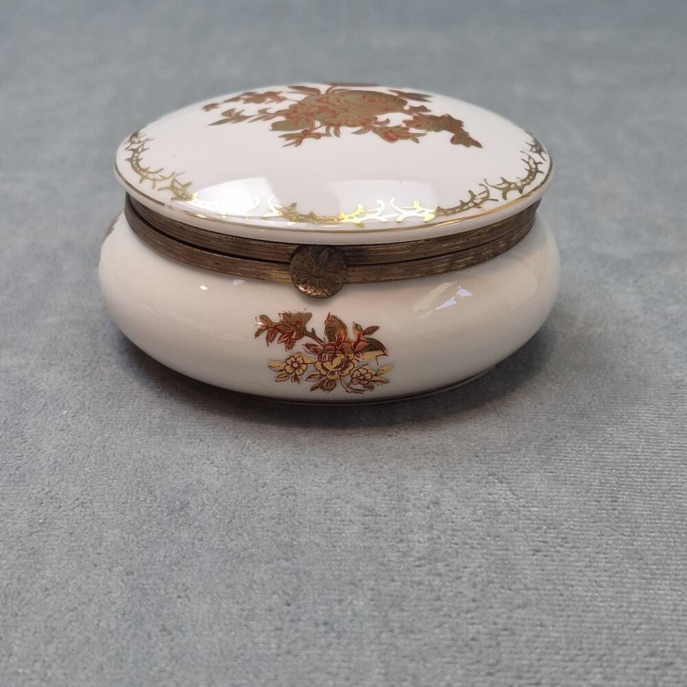 Andrea By Sadek Porcelain Trinket Box Powder Box Floral Hinged Vanity Box